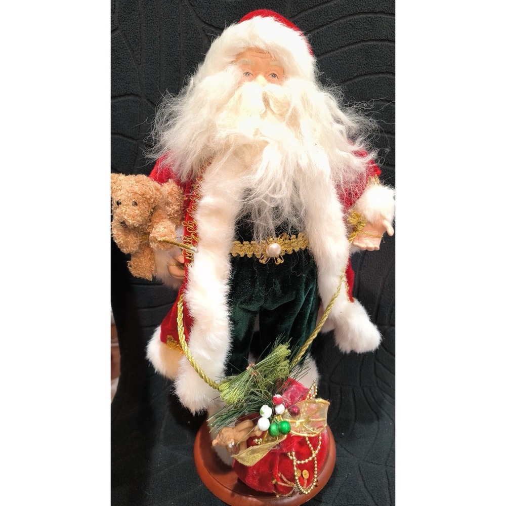 Vintage Santa Claus 18 Statue with Velvet Suit Christmas Figurine